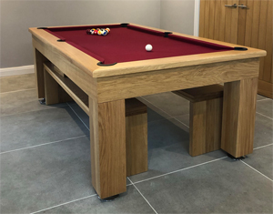 Maroon cloth solid oak artisan pool dining table